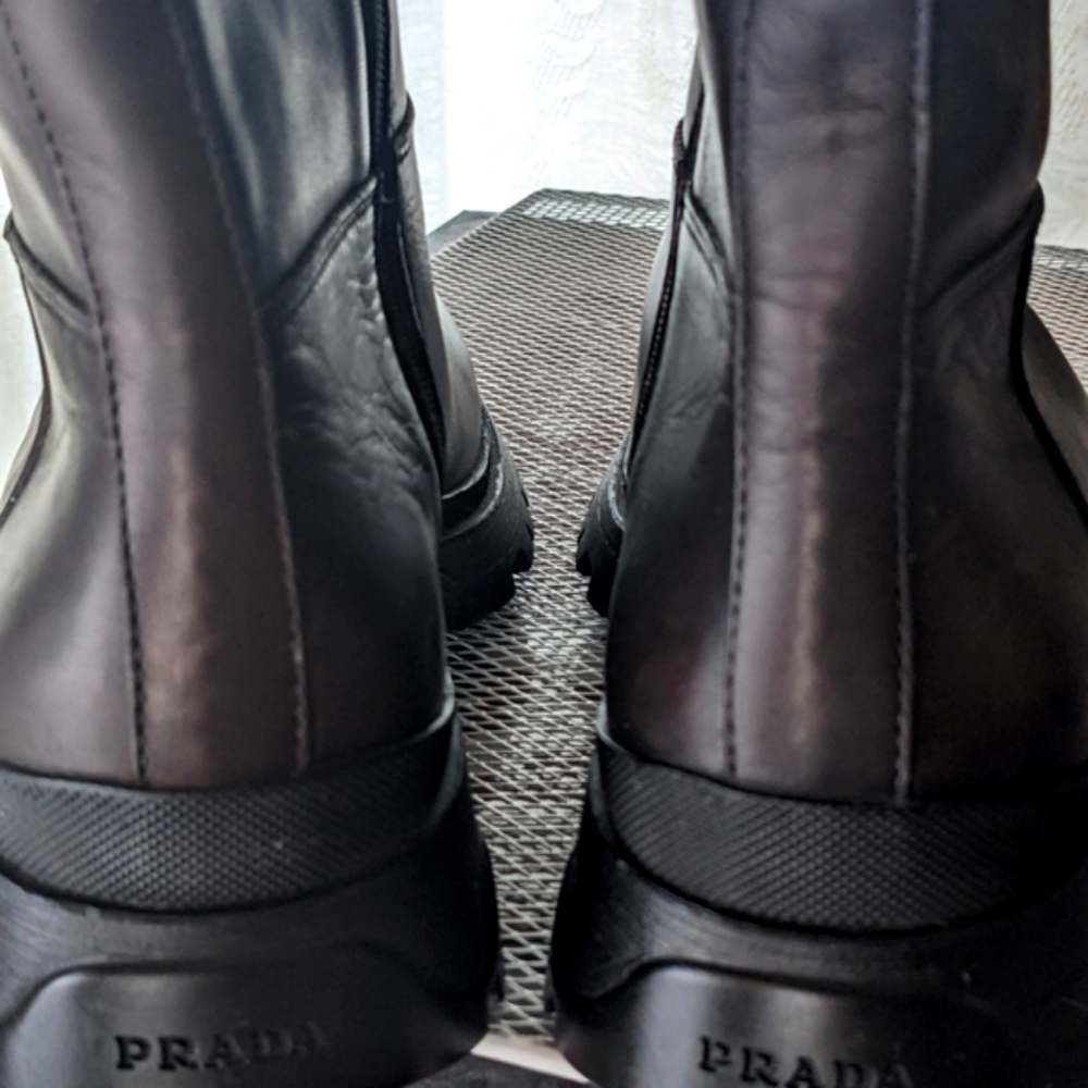 PRADA Shearling Brown Genuine Leather 37 NEW Tall Boots